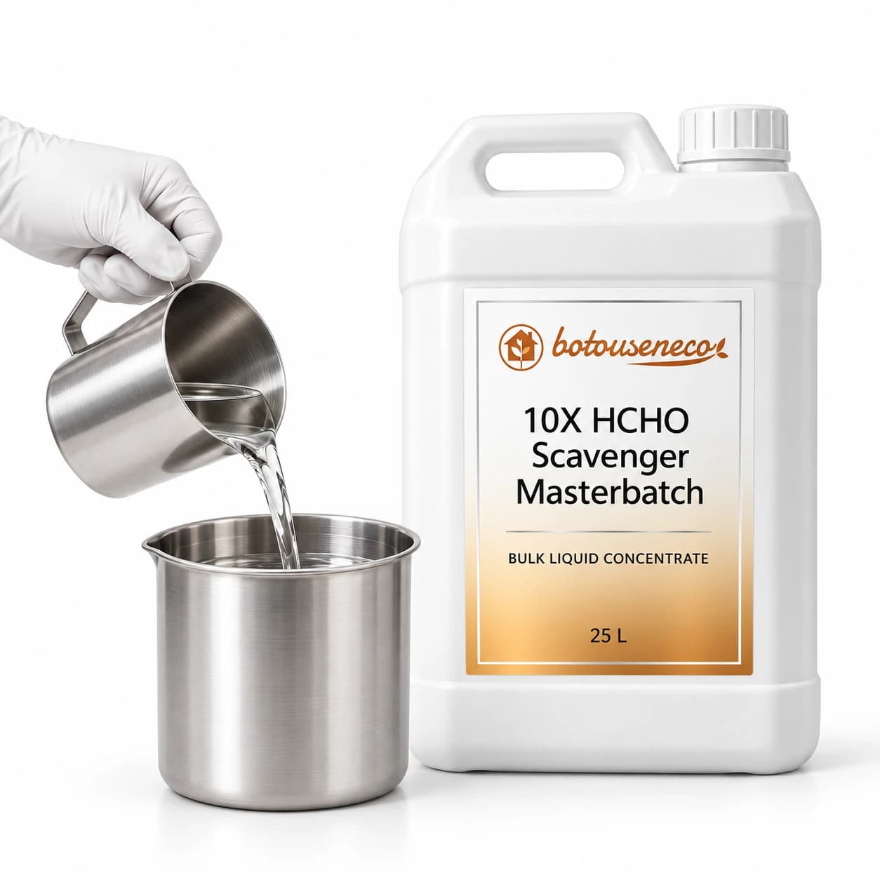 Industrial 1:9 RO-water dilution and bulk drum handling of 10X Amino-Acid HCHO Scavenger Masterbatch