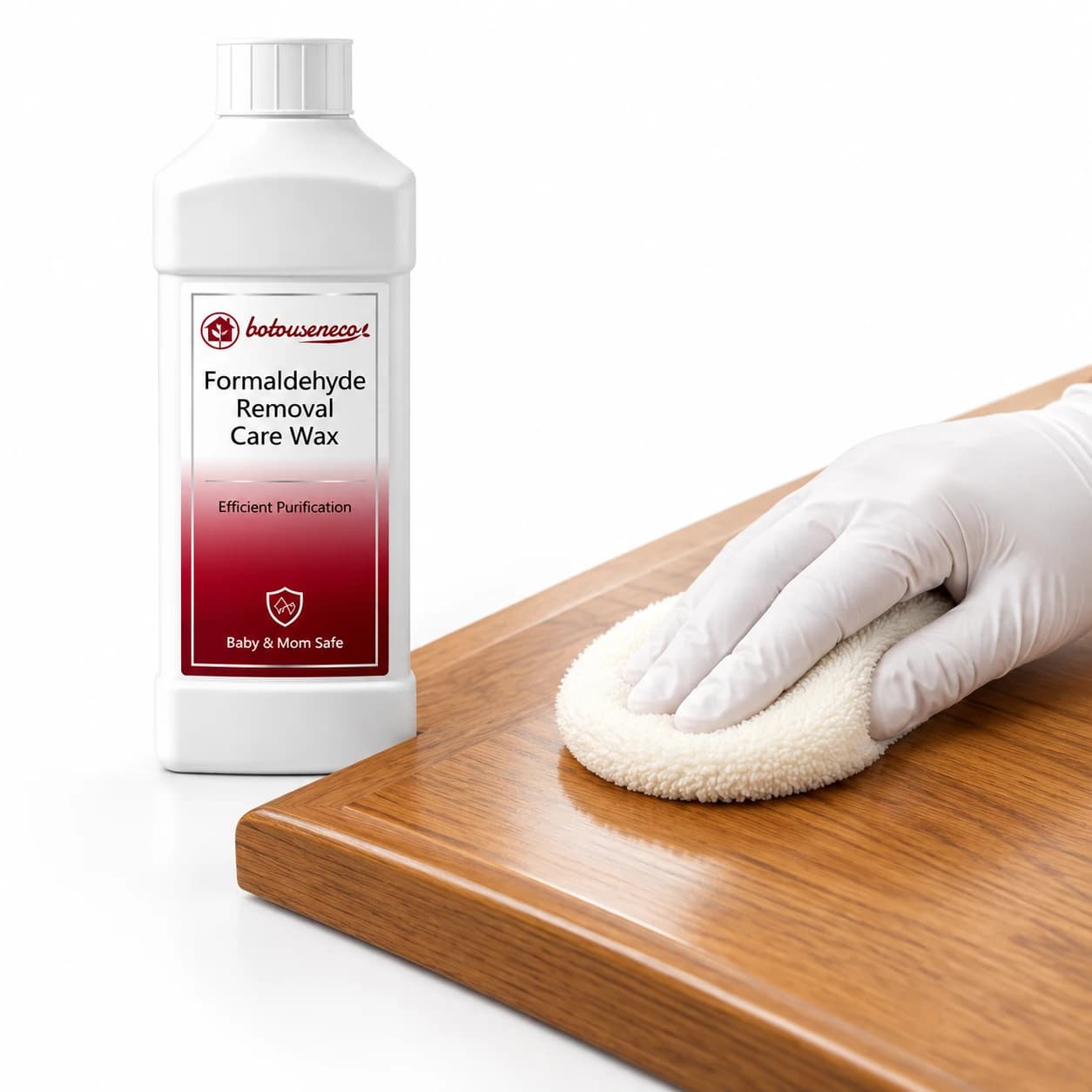Buffing breathable Beeswax-Carnauba Formaldehyde Removal Care Wax onto fine wood veneers
