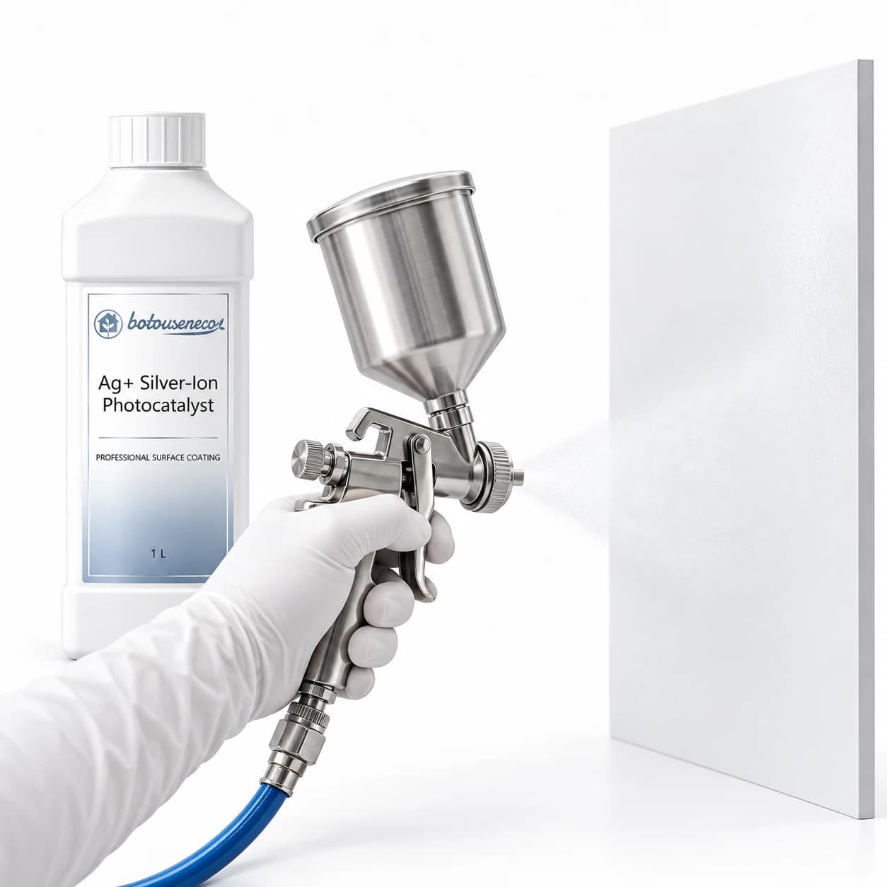 Applying dark-active Ag+ Silver-Ion Antibacterial Photocatalyst Spray in low-light corridors