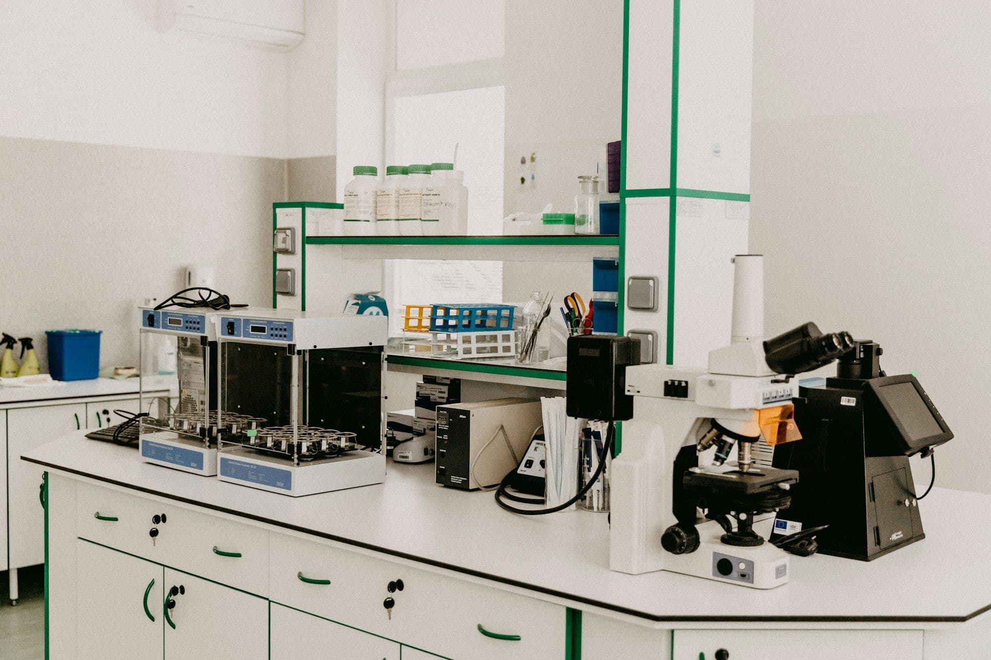 Analytical workbench and instruments in a bright formulation laboratory
