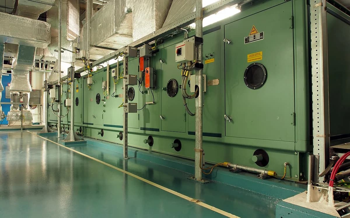 Commercial HVAC air handling unit used for post-remediation 100 percent fresh-air building purge