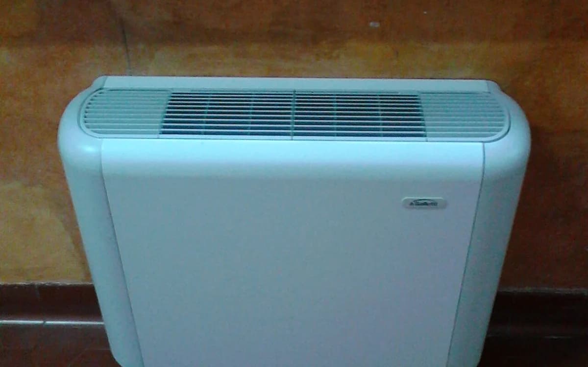 Close-up of finned-tube HVAC evaporator heat exchanger coil