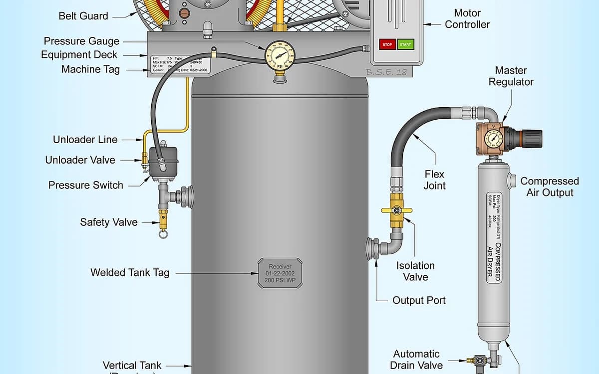 Oil-free portable air compressor with pressure regulator and moisture trap