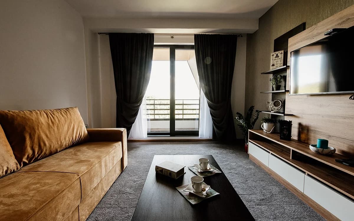 Modern furnished serviced apartment living room and dining fit-out