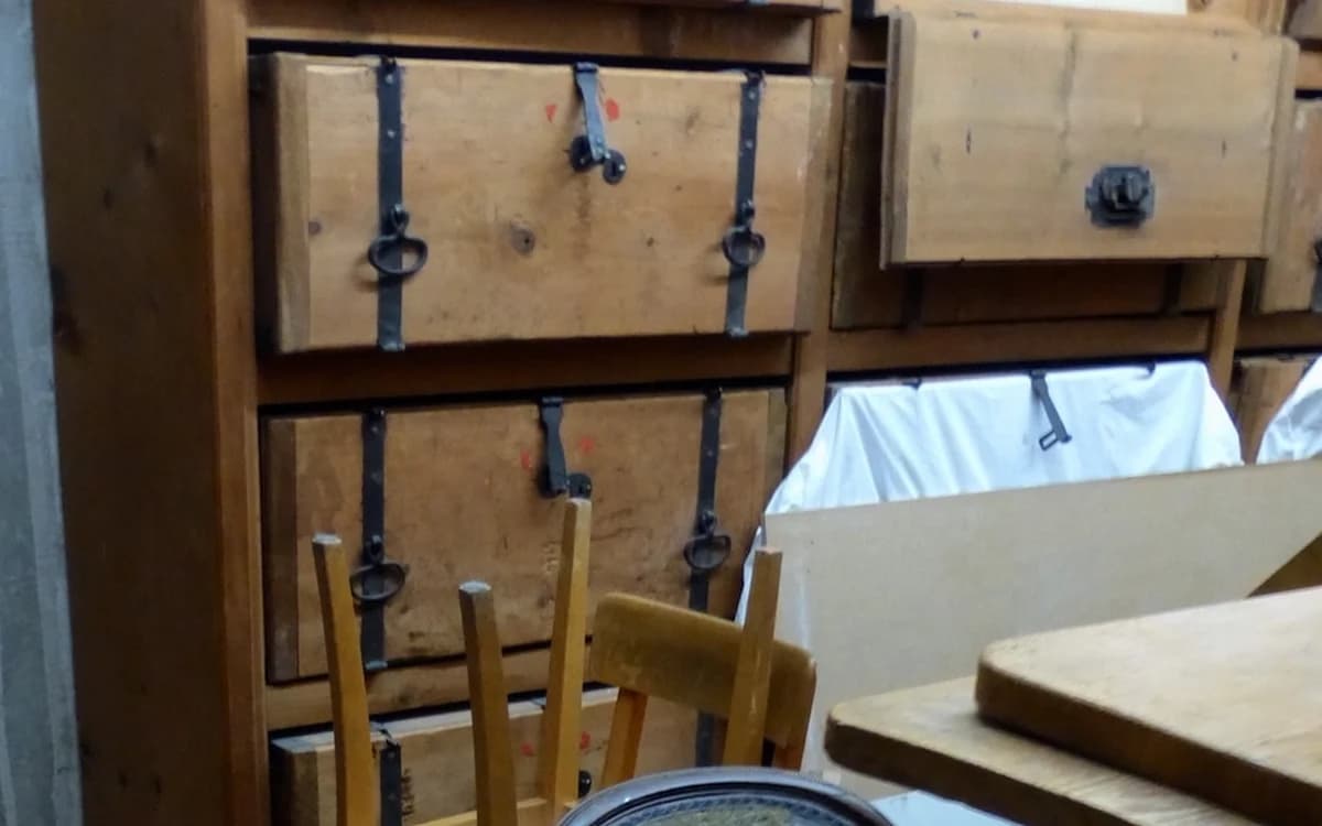 Rare book and historical document archival storage vault with climate-controlled shelving