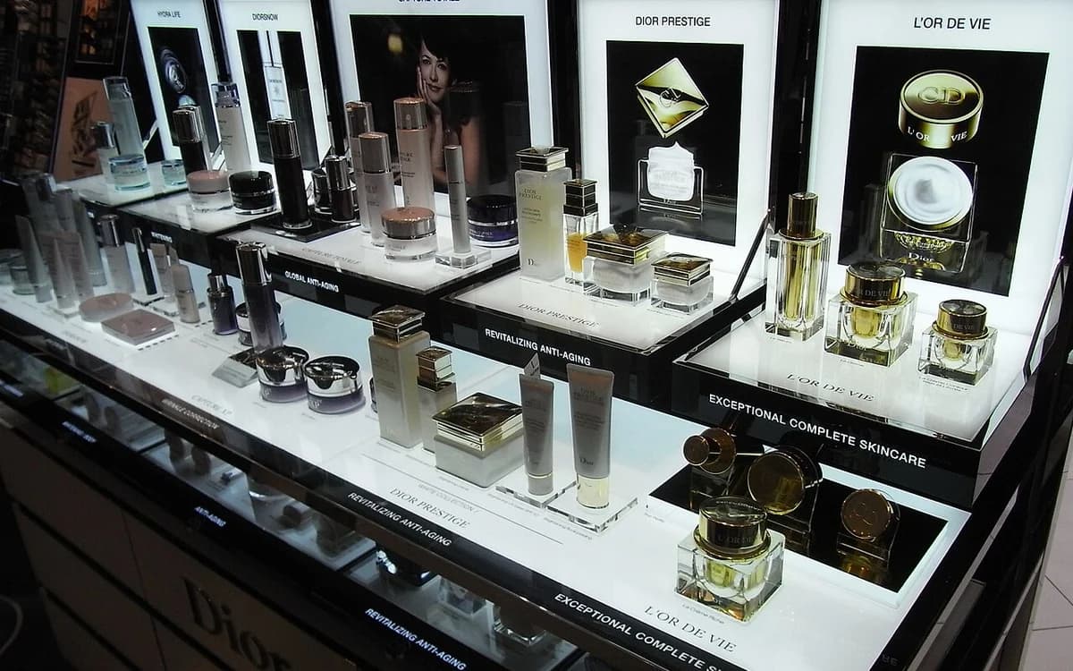 Department store illuminated cosmetics sales counter and lightbox display