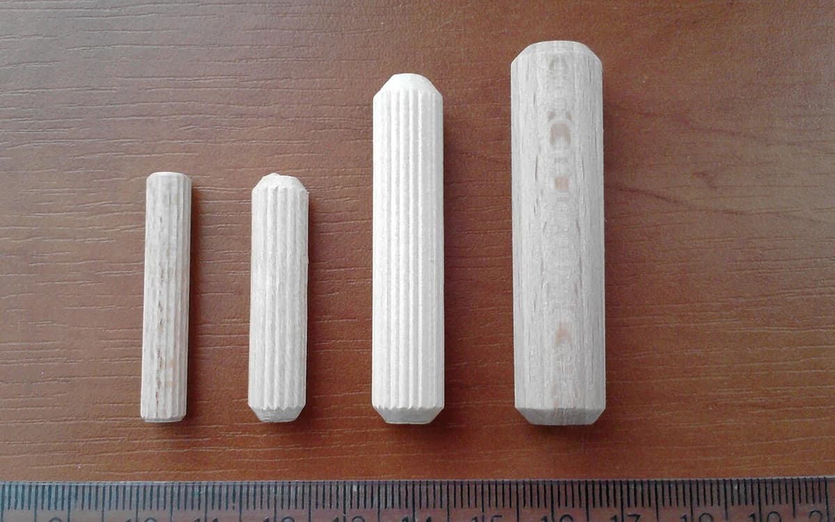 Close-up of wooden dowel and borehole joinery fitting