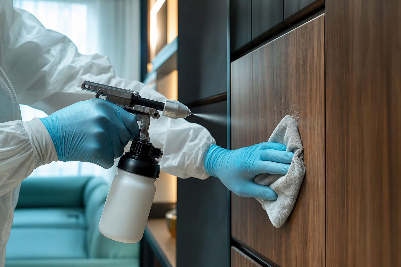 Close-up surface treatment application scene