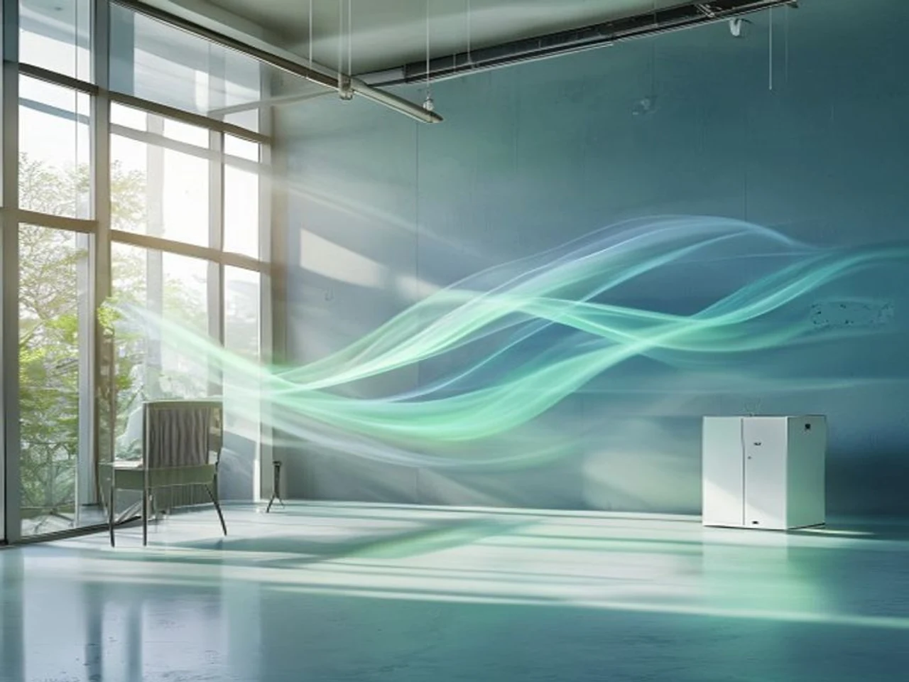 Technical indoor air treatment principle visualization scene